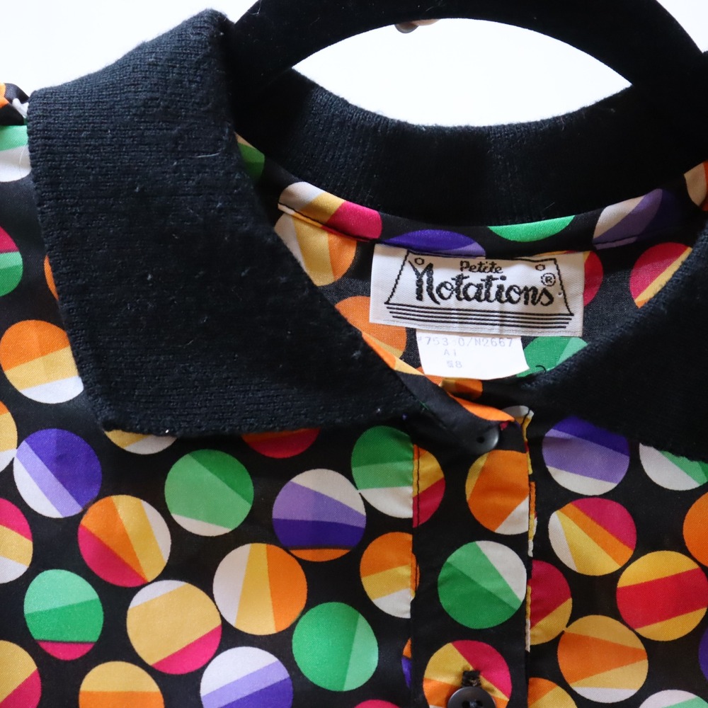 Petite Notations Polka Dot Top 8 Multicolor Womens Vintage Long Sleeve Blouse - Picture 4 of 4